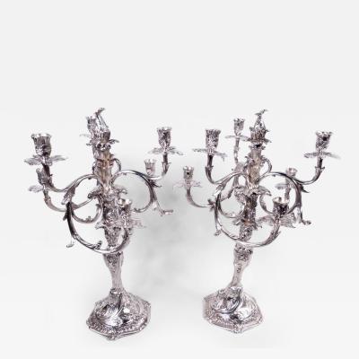 Pair of Antique Danish Rococo Sterling Silver 7 Light Candelabra 1914