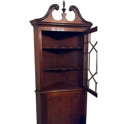 Pair of Antique Early 19c Chippendale Style Corner Cabinets