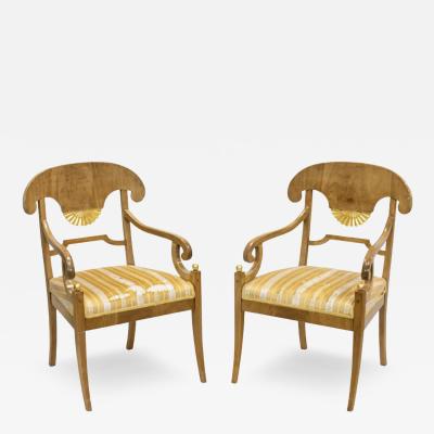 Pair of Antique Early 19th C Biedermeier Arm Chairs