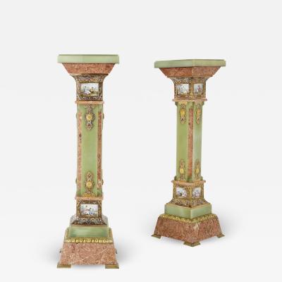 Pair of Antique Eclectic Style Onyx and Marble Pedestals