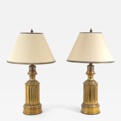 Pair of Antique English Brass Oil Lamps Now Electrified