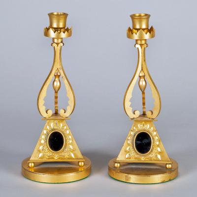 Pair of Antique English Gilded Bronze Candlesticks