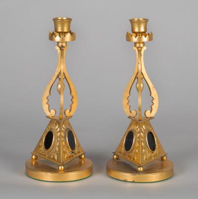 Pair of Antique English Gilded Bronze Candlesticks