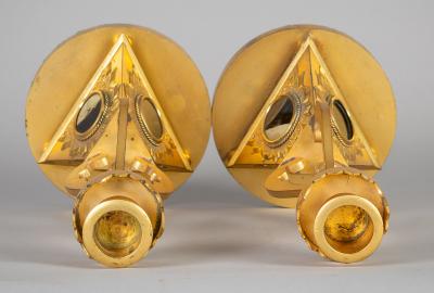 Pair of Antique English Gilded Bronze Candlesticks