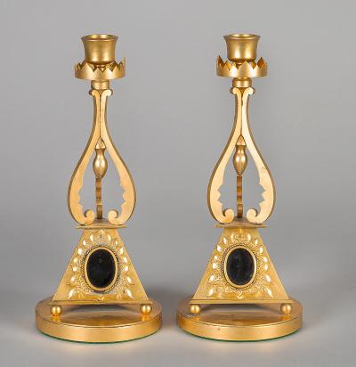 Pair of Antique English Gilded Bronze Candlesticks
