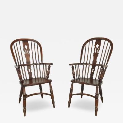 Pair of Antique English Oak Windsor Chairs 19th century