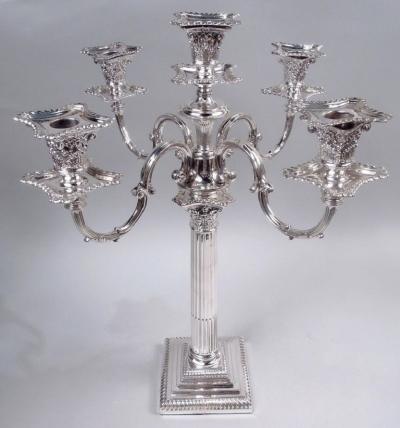 Pair of Antique English Victorian Neoclassical 5 Light Candelabra
