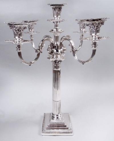 Pair of Antique English Victorian Neoclassical 5 Light Candelabra