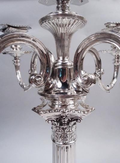 Pair of Antique English Victorian Neoclassical 5 Light Candelabra