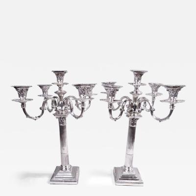 Pair of Antique English Victorian Neoclassical 5 Light Candelabra