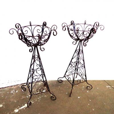 Pair of Antique European Wire Planters