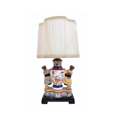Pair of Antique Famille Rose Chinese Pottery Figural Designer Table Lamps