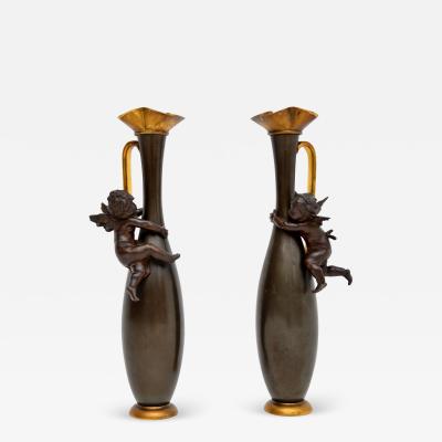 Pair of Antique French Decorative Bronze Pitchers