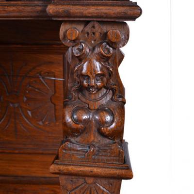 Pair of Antique French Henri II Buffets Cabinets Stained Glass 19th C France