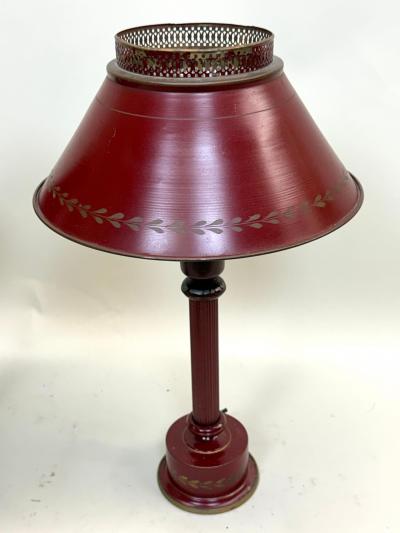Pair of Antique French Mid century Red Gold Tole Tin Table Lamps circa 1930