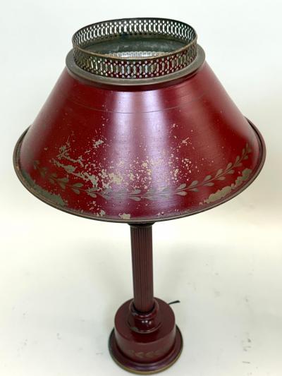 Pair of Antique French Mid century Red Gold Tole Tin Table Lamps circa 1930