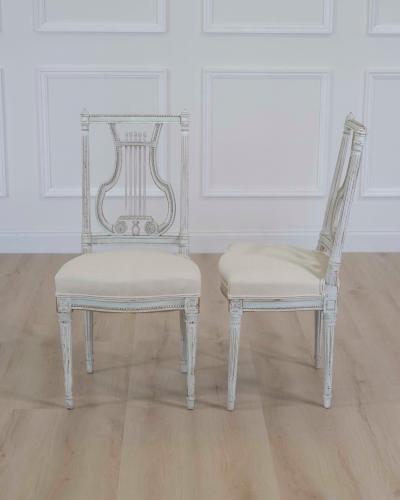 Pair of Antique French Neoclassical Painted Chairs in Antique Linen