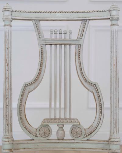 Pair of Antique French Neoclassical Painted Chairs in Antique Linen