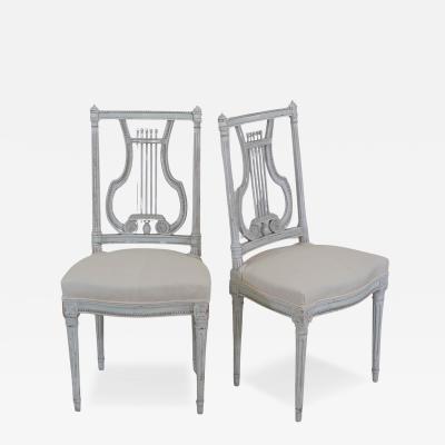 Pair of Antique French Neoclassical Painted Chairs in Antique Linen