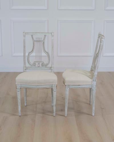 Pair of Antique French Neoclassical Painted Chairs in Antique Linen
