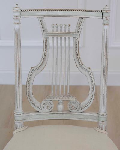 Pair of Antique French Neoclassical Painted Chairs in Antique Linen