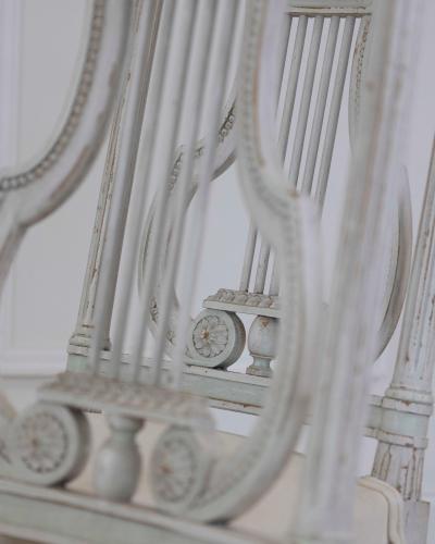 Pair of Antique French Neoclassical Painted Chairs in Antique Linen