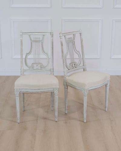Pair of Antique French Neoclassical Painted Chairs in Antique Linen