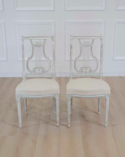 Pair of Antique French Neoclassical Painted Chairs in Antique Linen