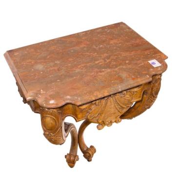 Pair of Antique French Regence Style Carved Console Tables With Marble Tops