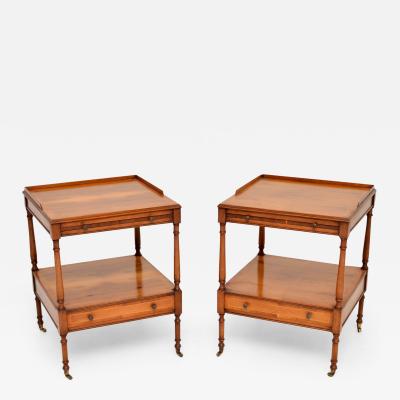 Pair of Antique Georgian Style Yew Wood Side Tables