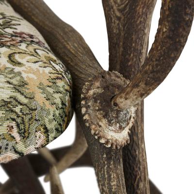 Pair of Antique German Antler Chairs with Rococo Style Upholstery