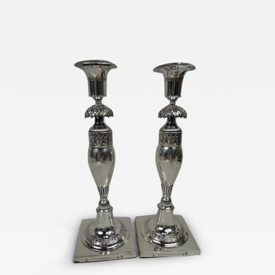 Pair of Antique German Biedermeier Classical Silver Candlesticks