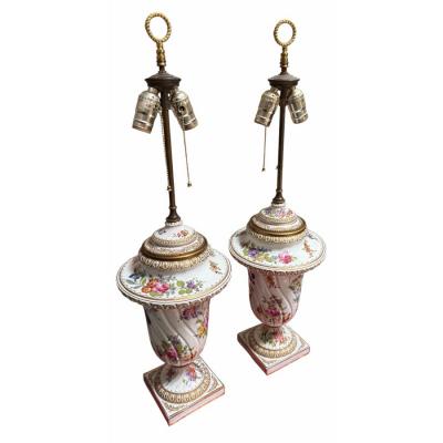 Pair of Antique German Porcelain Table Lamps