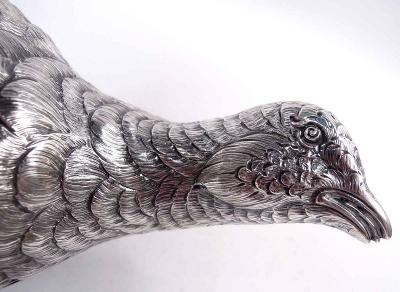Pair of Antique German Silver Centerpiece Pheasants Game Birds