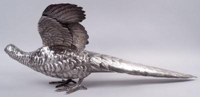 Pair of Antique German Silver Centerpiece Pheasants Game Birds
