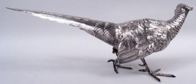 Pair of Antique German Silver Centerpiece Pheasants Game Birds