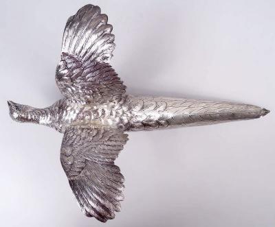 Pair of Antique German Silver Centerpiece Pheasants Game Birds
