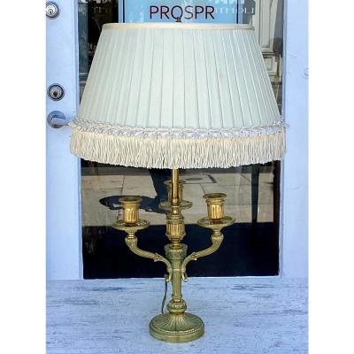 Pair of Antique Gilt Bronze Bouillotte Candelabra Lamps