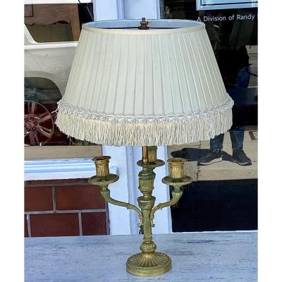 Pair of Antique Gilt Bronze Bouillotte Candelabra Lamps