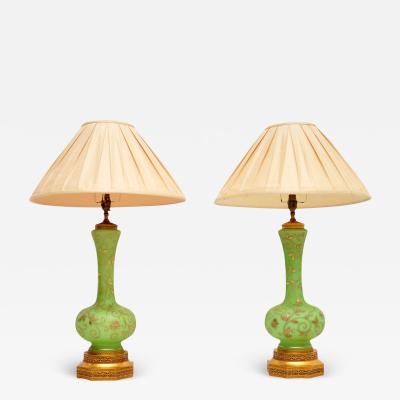 Pair of Antique Glass Gilt Metal Table Lamps