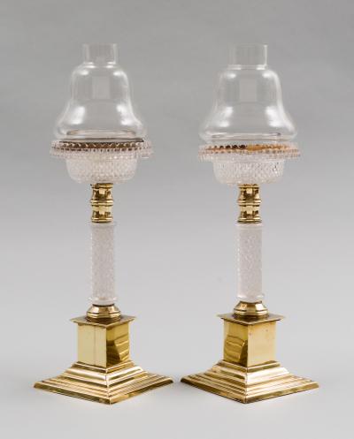 Pair of Antique Glass and Brass Cricklites 