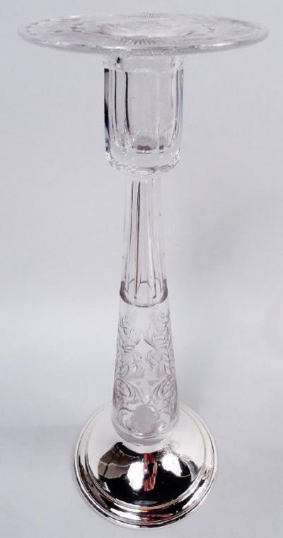 Pair of Antique Hawkes Edwardian Sterling Silver Glass Candlesticks