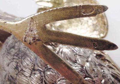 Pair of Antique Israel Freeman German Parcel Gilt Silver Roosters