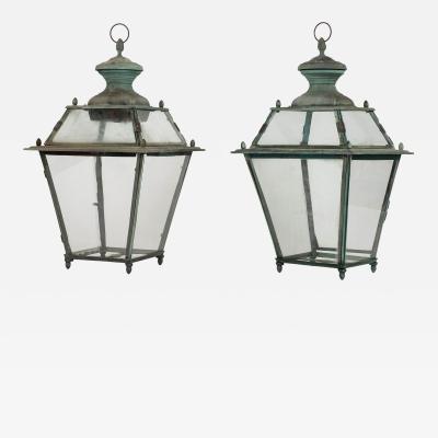 Pair of Antique Italian Glass Paneled Lanterns