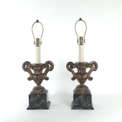 Pair of Antique Italian Silver Gilt Painted Urns Now Lamps
