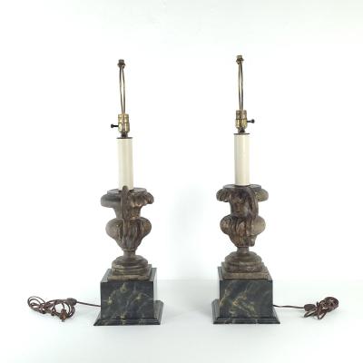 Pair of Antique Italian Silver Gilt Painted Urns Now Lamps