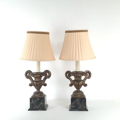 Pair of Antique Italian Silver Gilt Painted Urns Now Lamps