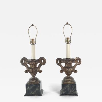 Pair of Antique Italian Silver Gilt Painted Urns Now Lamps