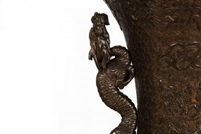 Pair of Antique Japanese Bronze Vasiform Table Lamps