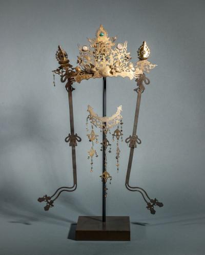 Pair of Antique Japanese Buddhist Temple Headdress and Necklace Ornaments
